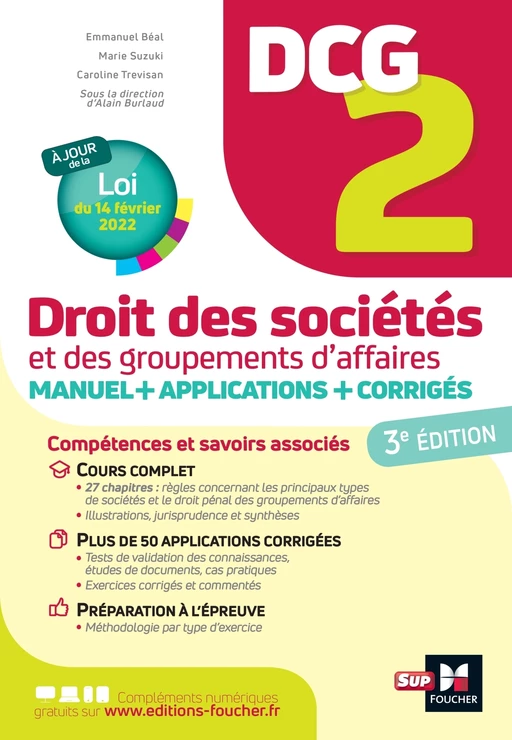 DCG 2 - Droit des sociétés et autres groupements d'affaires - Manuel et applications - Marie Suzuki-Caumartin, Caroline Trevisan, Emmanuel Beal, Alain Burlaud - Foucher